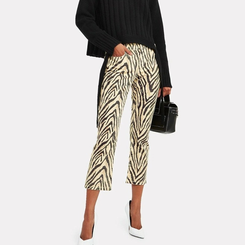 Current/Elliott Womens 27 Yellow Zebra The Ruby Crop Straight Leg Jeans NWT